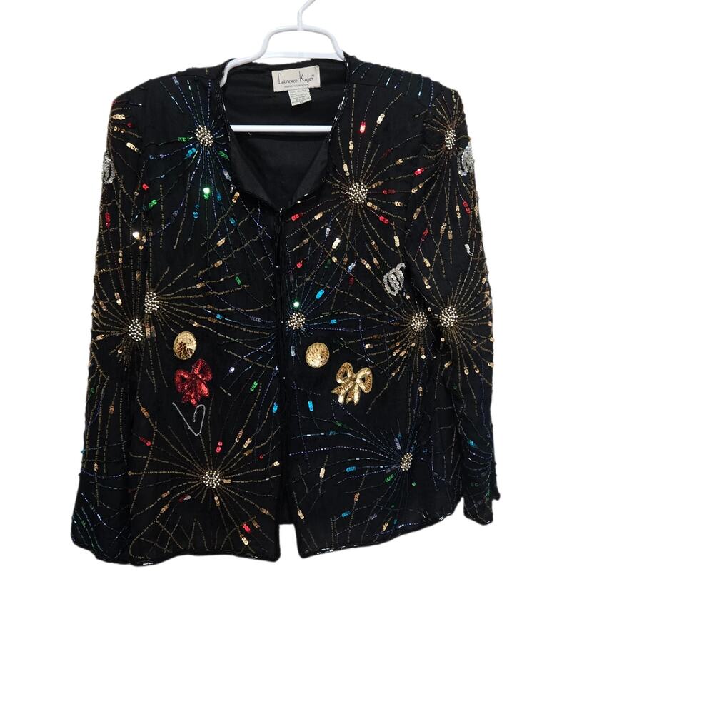 Laurence Kazar Vintage Black Silk Beaded Sequin Fireworks Evening Jacket